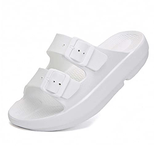 Unisex Flat Slide Sandals Platform Slippers Comfort Footbed Adjustable Slides Double Buckle Slip On EVA Summer Shoes