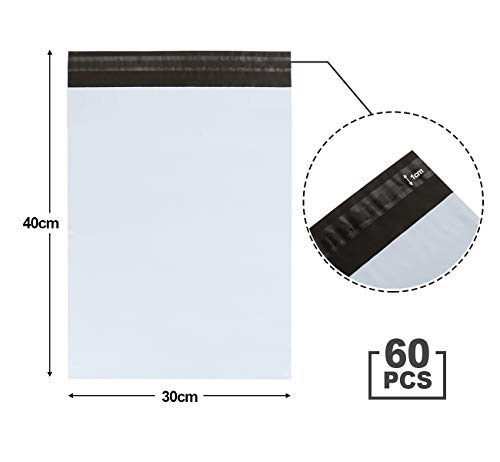 ilauke 60 Stück Versandtaschen aus Kunststoff,30 x 40cm Versandbeutel Plastik Versandtaschen,Weiß Versandtüten Warenbeutel,Plastikversandbeutel für Kleidung und Textilien