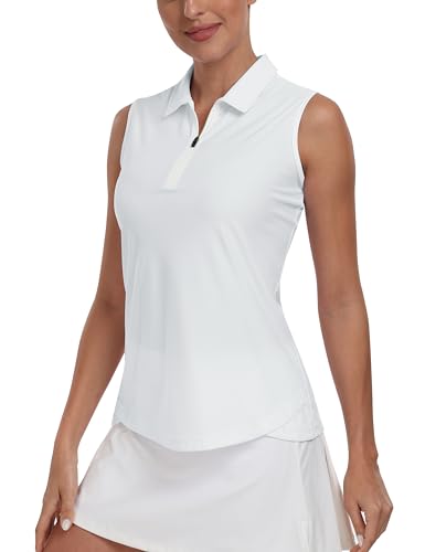MoFiz Women's Sleeveless Golf Shirt Collared 1/4 Zip Tennis Tank Tops UPF 50+ Quick-Dry Lightweight Athletic Polo Shirt