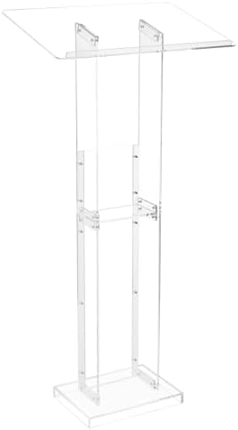 VEVOR Podium Stand, 50-Inch Acrylic Lectern, Portable Laptop Desk with Wide Reading Surface and Storage Shelf, Book Stopper, Floor-Standing, for Classroom, Wedding, Conference, Lecture and Concert