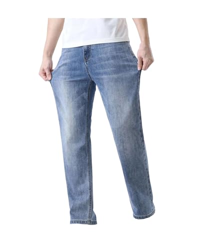 Mnjyihy Men Loose Straight Leg Jeans Comfort Thin Stretch Cotton Blend Stretch Slim Fit Work Denim Pants