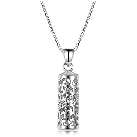 SUMERBOX Hollow Column Heart Pendant Necklace 18" Jewelry for Women Gift Platinum Plated Sterling Silver Cover