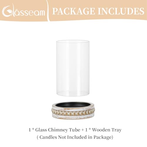 Glasseam Glass Hurricane Candle Holder, Decorative Candle Holders For Pillar Candles, Boho Candle Holders For Table Centerpiece, Glass Cylinder With Wood Beaded Candle Plate For Dining Room Decoration thumb #6