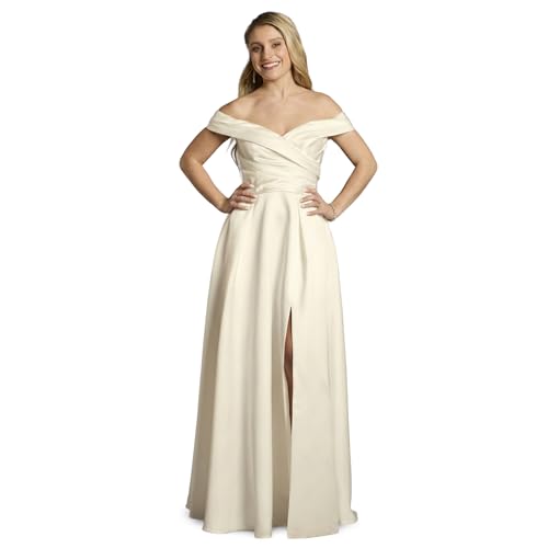 Davids Bridal The Edit Off Shoulder Satin Ball Gown Wedding Dress in Ivory Bridal Gown for Modern Fairytale Weddings