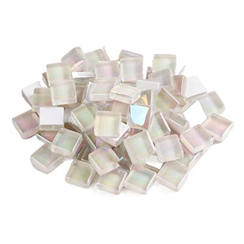 Mosaic Tiles For Crafts Assorted Color Crystal Glass Glitter Mosaic Supplies Pieces Bulk Square 1X1 Cm, 100Pcs/100G (Iridescent Beige) #TOP7