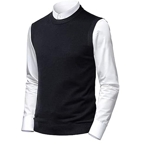 Herothorn Mens Soft Knitted Sweater Vest Solid Crewneck Sleeveless Pullover Slim Fit Plain for Dad Husband, C-black, Medium Cover