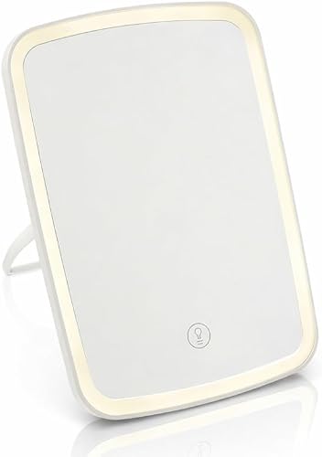 Travel Light-Up Makeup Mirror, LED, 3 Light Modes, Rechargeable, 2200mAh, Foldable Stand, ABS