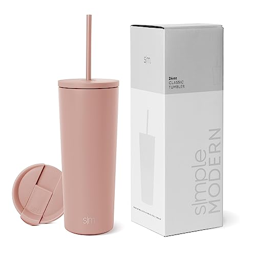 Simple Modern Insulated Tumbler with Lid and Straw | Iced Coffee Cup Reusable Stainless Steel Water Bottle Travel Mug | Gifts for Women Men Her Him | Classic Collection | 24oz | Mauve Me