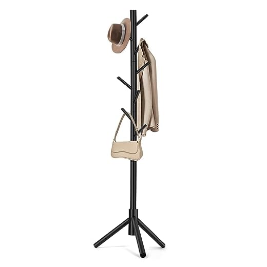 WANGMUXIA High-Grade Wooden Coat Rack, Freestanding Coat Rack with 8 Hooks and 3 Adjustable Size Tree Coat Racks for Bedroom, Hallway, Entrance, Office, for Hats, Coats, Scarves, Handbags