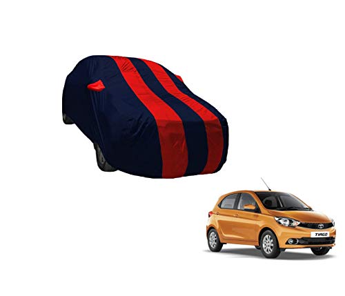 Image of Auto Hub Car Cover Compatible with Tata Tiago with Weather Proof, Mirror Pocket, Triple Stitched, Tiago Car Cover- Navy-Red