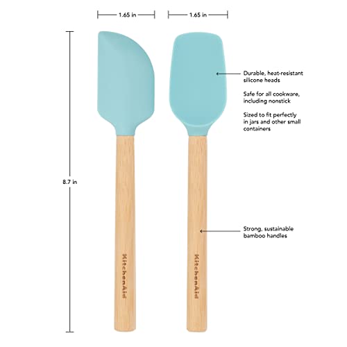 KitchenAid Mini espátula de madeira de bambu com cabeça de silicone, conjunto de 2, Aqua Sky
