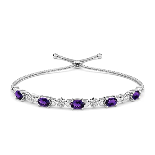 Shop LC Purple Amethyst Bolo Adjustable Bracelet for Women 925 Sterling Silver Platinum Plated Birthstone Jewelry Slider Chain