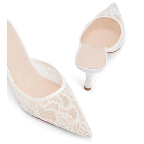 Mesh Kitten Heels Mules for Women Closed Pointed Toe Slip on Backless Stiletto Slingback Low Heels Dress Pumps Shoes4