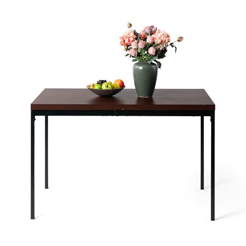 FurnitureR Tables à Manger de Jardin en Brune, Style Épuré et Élégant pour 4 à 6 Personnes, Plateau en Bois Epais avec Structure Métallique, pour Terrasse, Patio, Garden, 120x70x75cm – Image 5