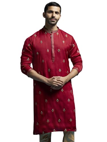 Image of VASTRAMAY Men's Silk Blend Kurta | Silk Blend Embroidered KurtaFor Men