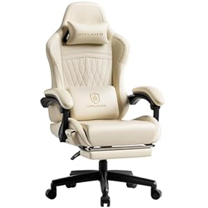 GTPLAYER Gaming Chair with Speakers, Video Game Chairs with Footrest, PC Gamer Chairs for Adults – Padded High Back Ergonomic Reclining Silla Gamer, Linkage Armrest, Ace Pro, Ivory