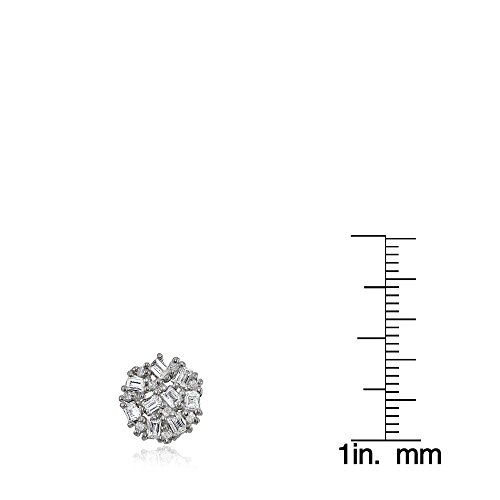 Sterling Silver Baguette And Round-Cut Cubic Zirconia Cluster Round Stud Earrings #TOP3