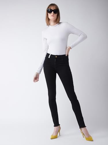 Image of Miss Chase Women's Skinny High Rise Cropped Length Fringe Detailing Stretchable Denim Jeans