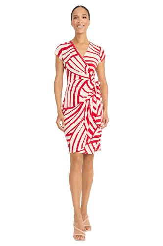 Maggy London Women's Knee Length Wrap V Neck Ruched Waist Formal Summer Wedding Guest Dress