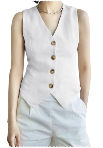 Women's V-Neck Formal Suit Vest Single Breasted Slim Fit Casual Sleeveless Waistcoat