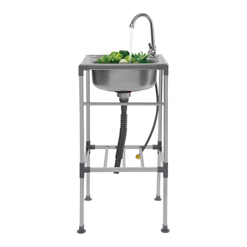 Fregadero independiente de acero inoxidable con 1 fregadero, fregadero de camping con mueble inferior, capacidad de carga de 60 kg, fregadero de camping al aire libre, fregadero móvil ideal para