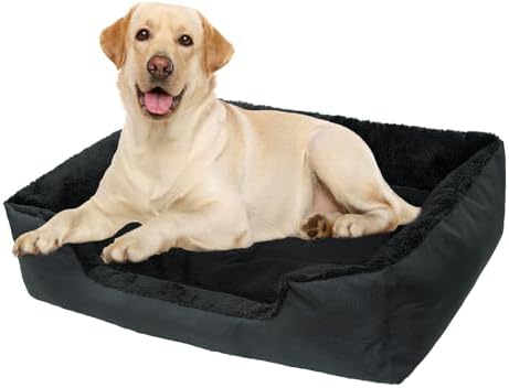 Dog Bed for Large Dogs,35.4” x 27.6”,Machine Washable Dog Beds for Medium Dogs,Non-Slip Bottom Multi-Color Pet Bed,Fluffy Rectangle Dog Sleeping Mat Indoor for Dogs,Cats,Large,Black