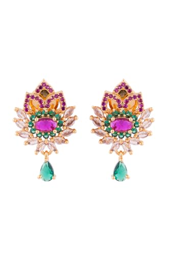 Image of Radha's Creations brass Ruby Emerald stud earrings one gram gold for women and girls one gram gold