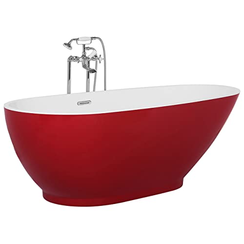 Stilvolle Acryl Badewanne oval freistehend rot mit Überlauf 170 x 80 cm Guiana