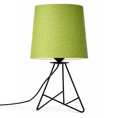 Image of Modern Black Tripod Table Lamp with Taper Fabric Shade | Metal Base Bedside Lamp for Bedroom, Living Room, Study, Office & Nightstand | Decorative Table Light (Green)