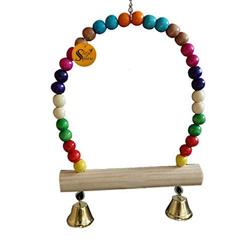 Sage Square Bird Swing Cage Accessories - Interactive Playful Fun for Parakeets, Lovebirds, and Budgies Colorful Wood Beads, Bells, and Hammock Hanging Perch,Decorative Accessories for Parakeets. (Small) (Toy 1) (B08KQ6QQDF) Amazon Price History, Amazon Price Tracker
