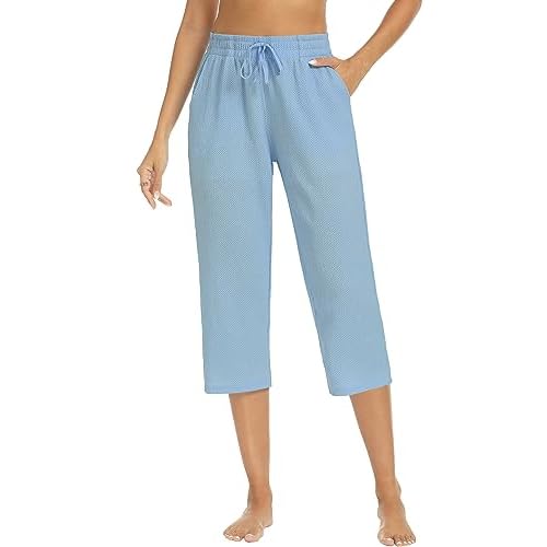 Cakulo Womens Capri Pants Wide Leg Yoga Capris Summer High Waisted Casual Lounge Cropped Pants with Pockets