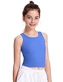 JOCMIC Girls Tank Tops Athletic Tanks with Built-in Bra Double-Lined Racerback Workout Crop Tops for Sports Yoga Blue 9-10 Years