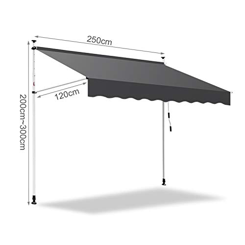 Toldo para terraza gris de alta resistencia con manivela regulable 8