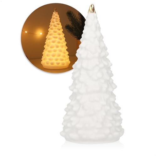 com-four® Árbol de Navidad LED de Porcelana - árbol de Navidad Que Funciona con Pilas - árbol de Navidad Decorativo Blanco Brillante para el Invierno y la decoración navideña (Árbol - 15,5 cm)