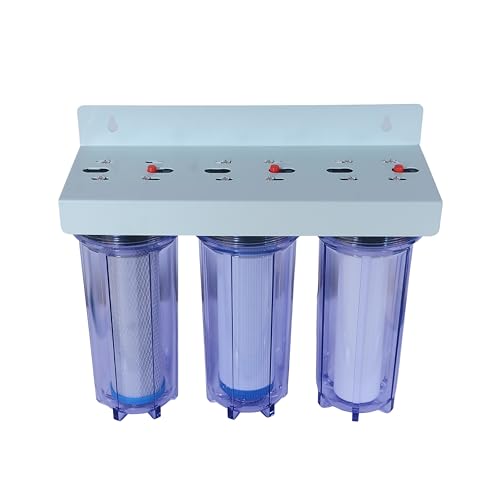 Image of RiverSoft 3-Stage Pre-Filter System with Inbuilt Mounting Clamp | PP Spun, CTO & GAC Cartridges | Inline /Under-Sink Filter (Transparent Housing, 1-Inch Inlet /Outlet, PP)