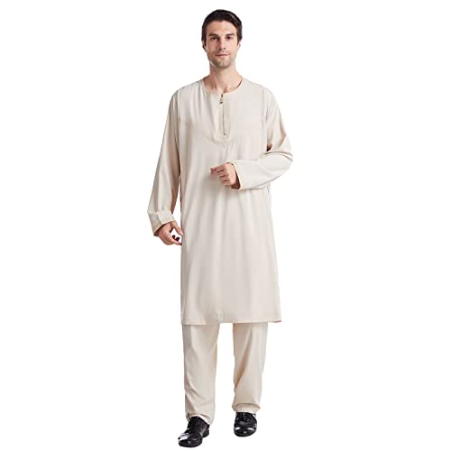 Robe hommes musulman arabe Moyen-Orient ensemble islamique de couleur beige XXXL