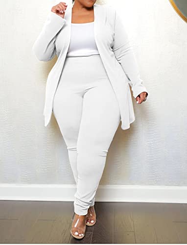 Women's Plus Size Long Sleeve Business Suit Sets Blazers With Pants Shawl Collar Turndown Collar Sets White 3X #TOP2