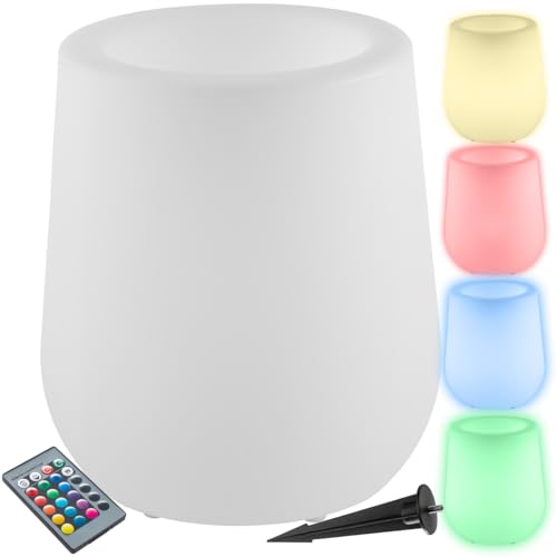tectake® Pot de fleurs lumineux Ø38 x 44 cm Seau champagne Bac à glace Lampe jardin LED multicolore avec telecommande 16 couleurs Luminaire exterieur...