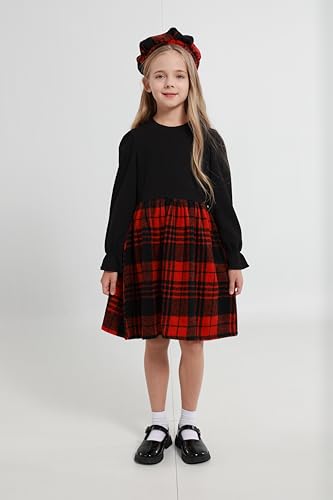 Ochine Girls Dress with Hat 2 Piece Long Sleeve Striped Holiday Party Casual Dress and Beret Hat for Fall Winter 6-12 Years2