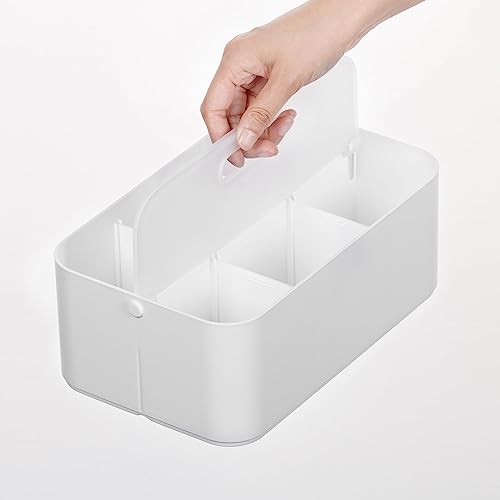 八番屋 手提げ収納ボックス 仕切り ボックス 積み重ね可能 取っ手付き 文房具 収納 メイクボックス 小物入れ シンプル 26×16.5×10cm ホワイト