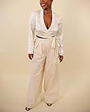 The Drop Women's Crème Brulee Wide Leg Pleated Twill Pant by @highlowluxxe, M