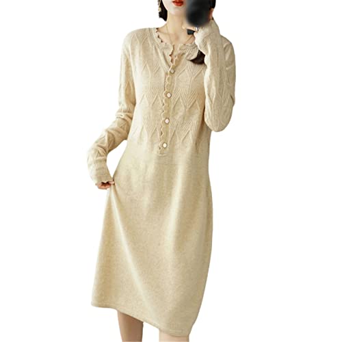 Robe en laine pour femme Kelsiop col rond et manches longues en maille douce abricot