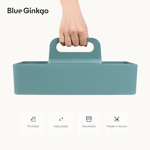 BLUE GINKGO Organizer do układania w stos – koreańska przenośna torba do łazienki, biura, rękodzieła lub przyborów szkolnych (długi prostokątny, zielony)