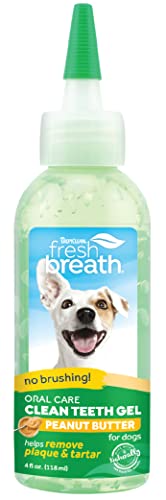 TropiClean Fresh Breath NO BRUSH Peanut Butter Flavor Clean Teeth Oral Care Gel for Dogs, 4oz - Dental Care Toothpaste Gel Helps Remove Plaque & Tartar + Breath Freshener