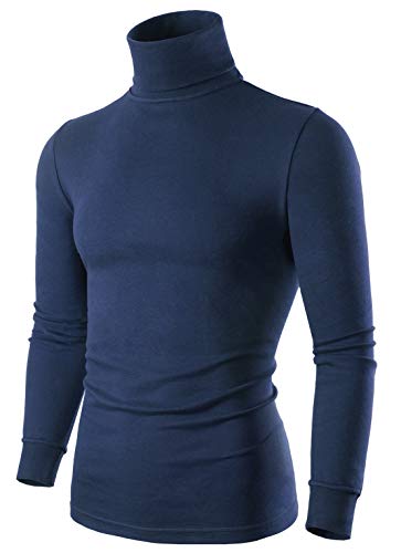 SERHOM Mens Blue Turtleneck 100% Combed Cotton Long Sleeve Turtleneck Shirts for Men Base Layer,M