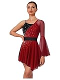 TSSOE Adultes Femmes Robe de Patinage Artistique Blocs de Couleur sans Manches Robe de Danse lyrique sans Manches pour Femme Red S