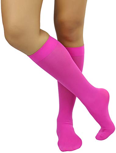 Image of ToBeInStyle Women's Opaque Knee High Nylon Fashion Socks Solid & w /Front Satin Bow