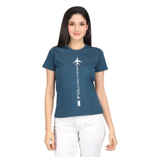 Image of Women's Slim Fit Graphic Printed T-Shirt | Soft 100% Cotton Fabric | Round Neck Half Sleeve Casual Top, Travel & College Pack of 2 Set
