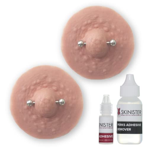 Skinister Pierced Perks Prosthetic Nipples | Silicone Nipples - Adhesive Included (Dusky Pink,...