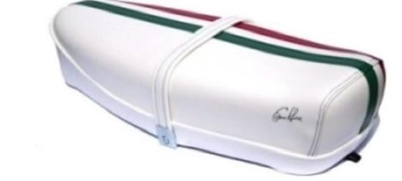 SELLA SELLINO PER VESPA 50 125 ET3, PRIMAVERA 125, 50 SPECIAL, 50 ELESTAR, 50R, 50L, 50N VINTAGE BIANCA DIEFFE P0040FTB CON LEVETTA E FASCIA TRICOLORE